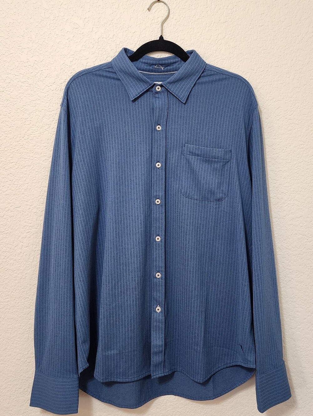 TOMMY BAHAMA Large The San Lucio Stretch Island Zone Waffle Shirt Slate Blue